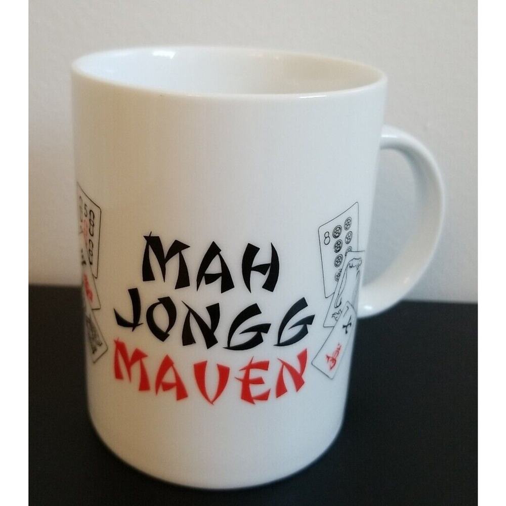 Vintage Mah Jongg Maven White Porcelain Coffee Tea Mug Cup House of Prill EUC